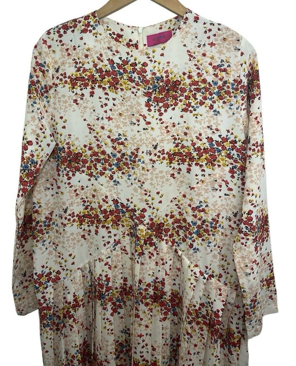 MDRN Balfour Pleated Floral Dress Long Sleeve 90s Grunge  Tea Length Roses Small